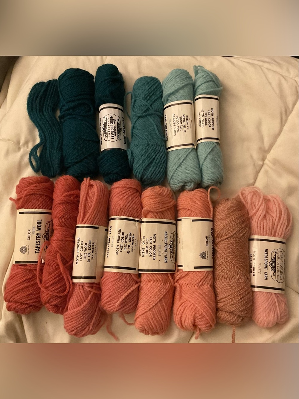 Tapestry Wool Needlepoint Yarn 100% wool 40 yd skeins - 14 total skeins